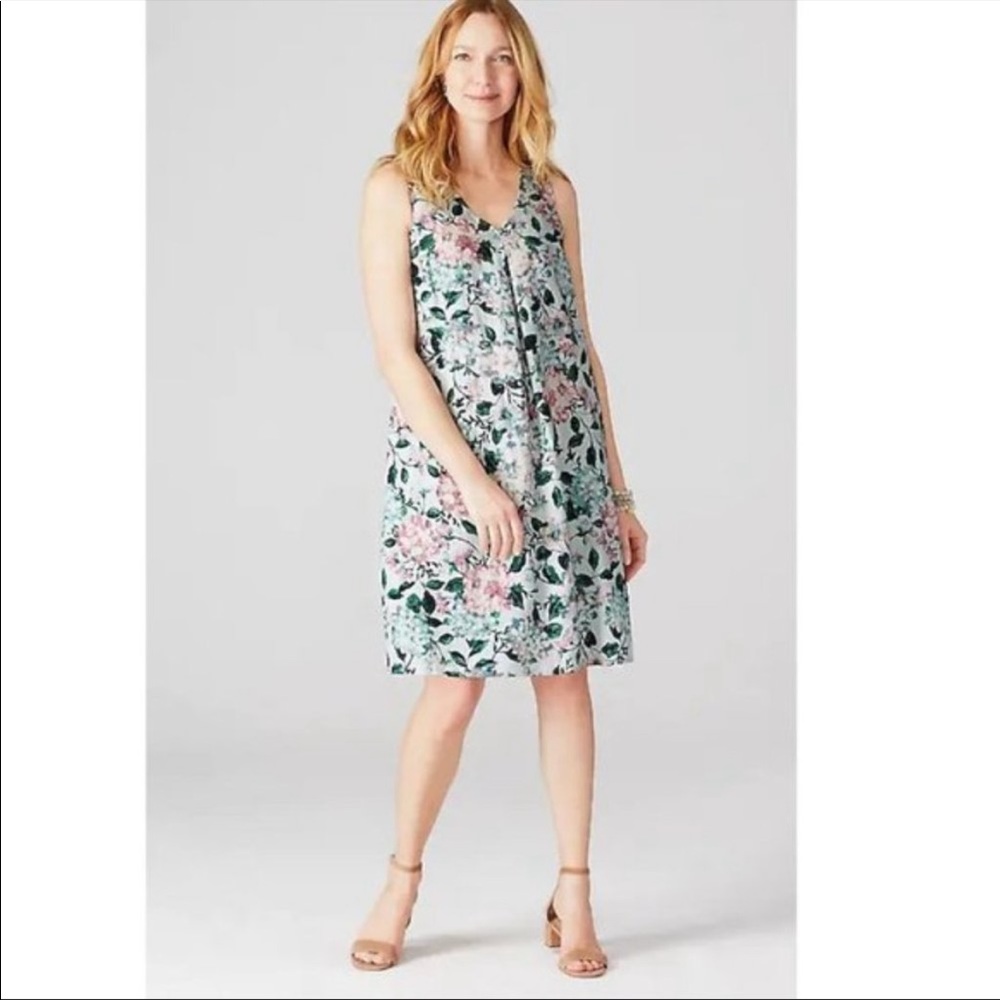 J Jill Love Linen Light Seaglass Vintage Hydrangea A-Line Sleeveless Dress